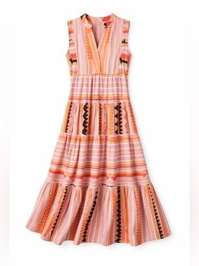 Anthropologie Devotion Twins Anahita Maxi Dress S Embroidered Cotton Boho Tiered